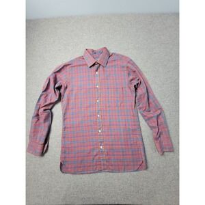 Enro The Fitted Shirt Mens M Orange Blue‎ Plaid Long Sleeve Collared Button Up